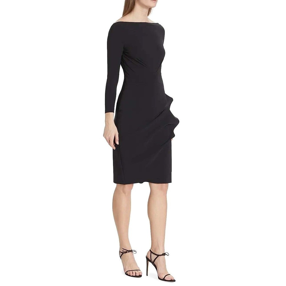 Chiara Boni La Petite Robe Cassandre Dress Size 6‎ Black Draped Ruffle Boat Neck
